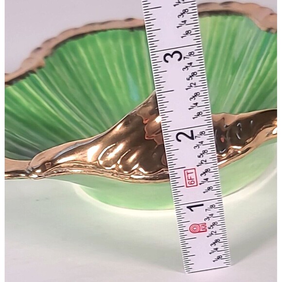 VTG Green & Gold Ceramic Shell Dish Seashell Scroll Bowl- Maker's Mark "G" MCM - Picture 12 of 12